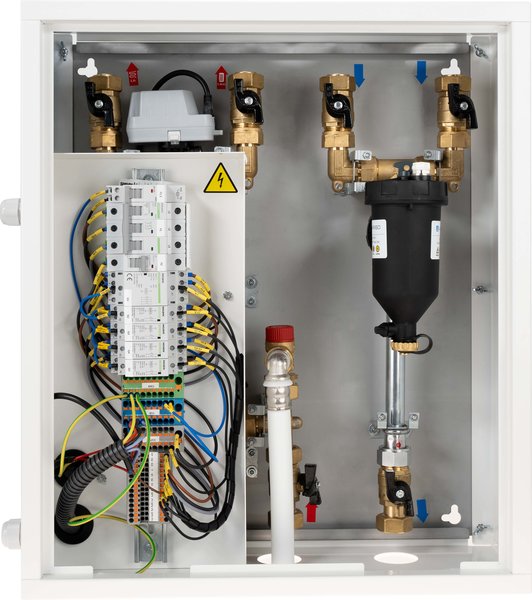 Moduł hydrauliczny do pomp ciepła AMB 760, z grzałką przepływową 6 kW, zaworem przełączającym USV, separatorem zanieczyszczeń ADS 160, przyłącza G1''