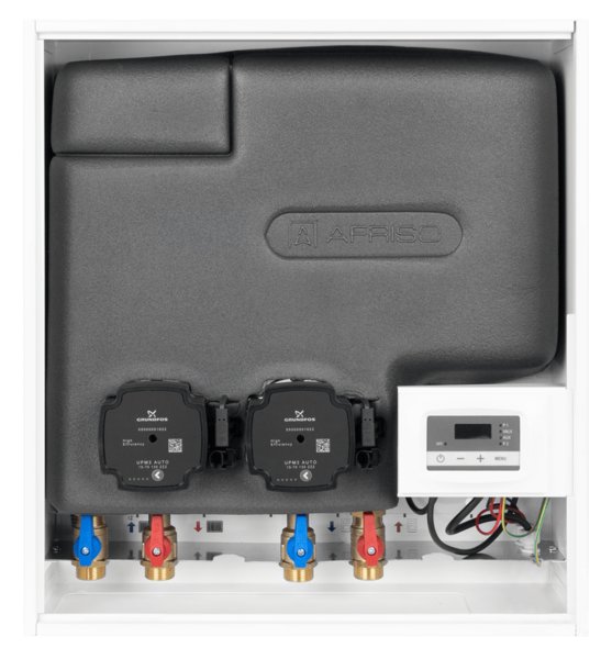 Grupa pompowa AFRISO PrimoBox AHB 622 GZ x GW 3/4'' x 3/4'', z zaworem termostatycznym, z izolacją, z pompą obiegową 2x Grunfos UPM3 Auto