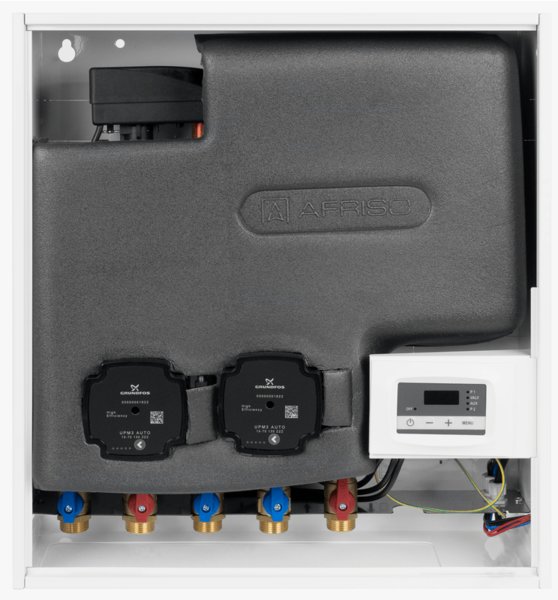 Grupa pompowa AFRISO PrimoBox AHB 642 GZ x GW 3/4'' x 3/4'', z zaworem termostatycznym, z izolacją, z pompą obiegową 2x Grunfos UPM3 Auto