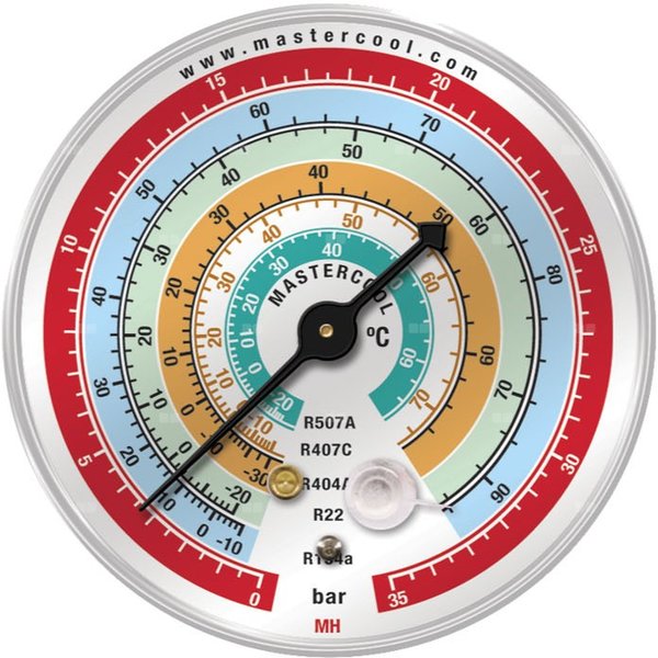 Manometr klasy 1.6 o średnicy 63 mm do R134a, R404A, R407C, R22, R507A, strona wysokiego ciśnienia