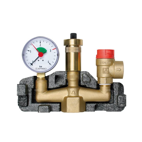 Zespół przyłączeniowy AFRISO KSG 1'' GW x GW, max. 3 bar + wskaźnik ciśnienia