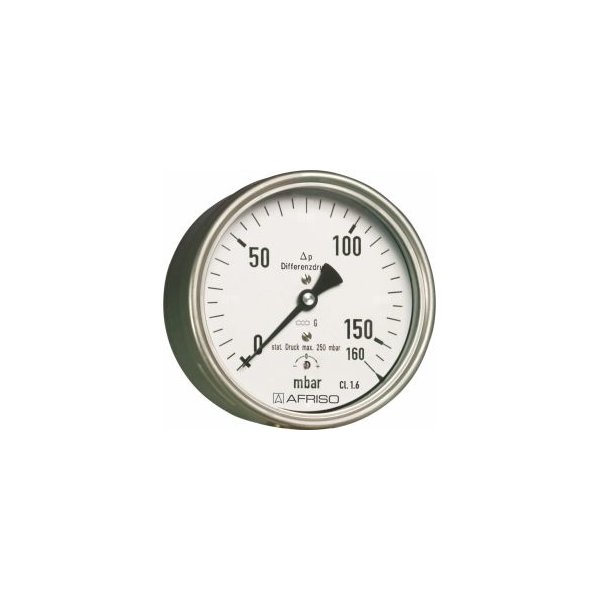 Ciśnieniomierz różnicowy AFRISO KP Dif D411 0/250 mbar mosiądz G1/2B aksjalne fi 160, kl. 1.6%