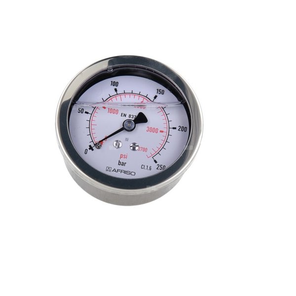 Manometr z rurką Bourdona AFRISO RF wstrząsoodporny 0/250 bar G1/4B aksjalne fi 63 mm, kl. 1.6%
