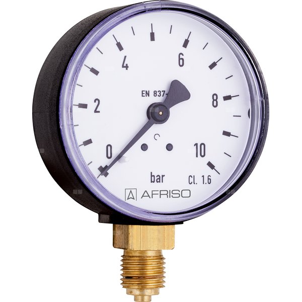 Manometr z rurką Bourdona AFRISO RF standardowy -1/15 bar G1/4B aksjalne fi 100 mm, kl. 1.6%