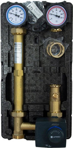 Grupa pompowa AFRISO PrimoTherm 180-2 DN 25 3-WM-SM Vario GZ x GW 1 1/2'' x 1'', z zaworem mieszającym, z izolacją, z siłownikiem arm 343 proclick