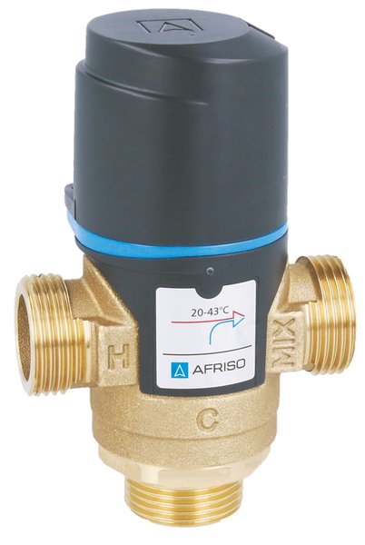 Zawór regulacyjny termostatyczny do wody ciepłej AFRISO ATM 341 mosiądz GZ 3/4'', DN 15, zakres temp. 20-43'C, Kvs 1.6 m3/h, maksymalna temperatura 90'C, maksymane ciśnienie 10 bar