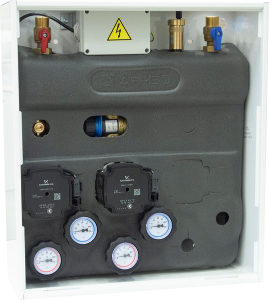 Grupa pompowa AFRISO PrimoBox AZB 251 GZ x GW 3/4'' x 3/4'', z zaworem mieszającym, z zaworem termostatycznym, z izolacją, z siłownikiem arm 141