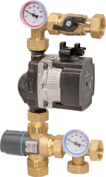 Grupa pompowa AFRISO BTU 501 nakrętka x nakrętka 1'' x 1'', z zaworem mieszającym, z pompą obiegową Grundfos UPM3 Auto
