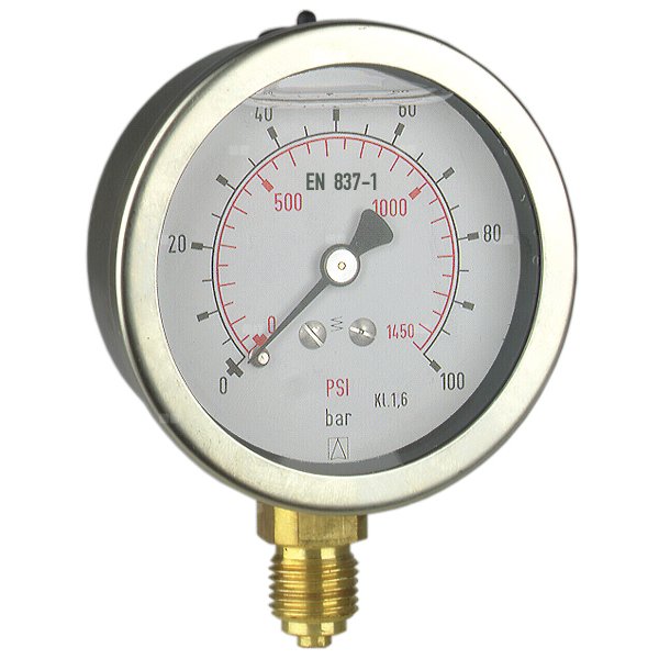 Manometr z rurką Bourdona AFRISO RF wstrząsoodporny D201 -1/15 bar G1/2B radialne fi 100 mm, kl. 1,0%