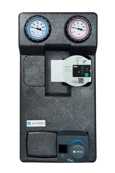 Grupa pompowa AFRISO PrimoTherm 180-2 DN 25 GP 3-WM-R Vario GZ x GW 1 1/2'' x 1'', z zaworem mieszającym, z izolacją, z pompą obiegową Wilo Para SC 25/6