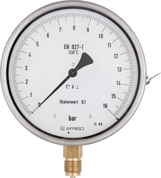 Manometr z rurką Bourdona AFRISO RF precyzyjny F -1/15 bar radialne G1/2B fi 160 mm, kl. 0.6%