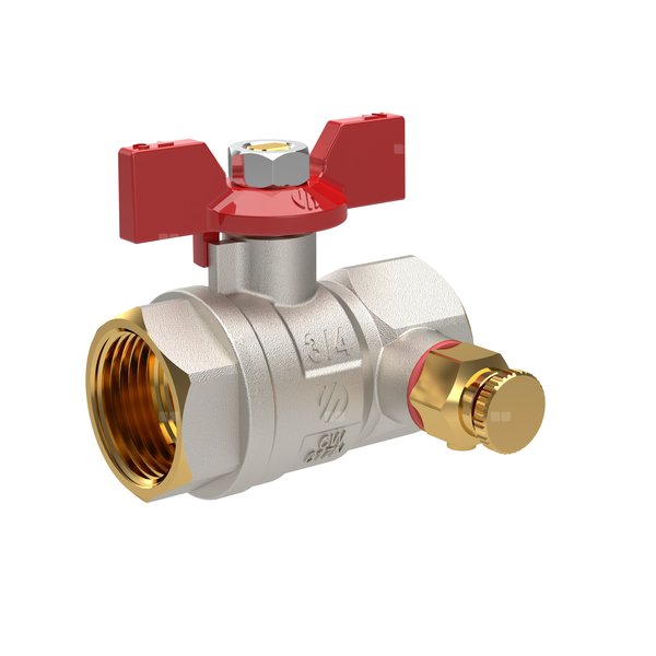 Zawór kulowy SENA VA30 Ni-free, 3/4GW x 3/4GW, ze spustem i odpowietrznikiem, pokrętło motylkowe