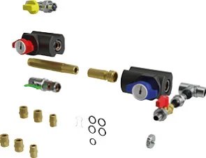 Zestaw CS28-1 - zestaw przyłączeniowy z zaworami (1x gaz 1/2", 2x c.o. 3/4" z termometrami i izolacjami, 1x c.w.u.3/4", trójnik, napełnianie/spust)