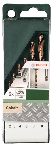6-częściowy zestaw Wierteł do metalu HSS-Co, DIN 338 2,0, 3,0, 4,0, 5,0, 6,0, 8,0 mm