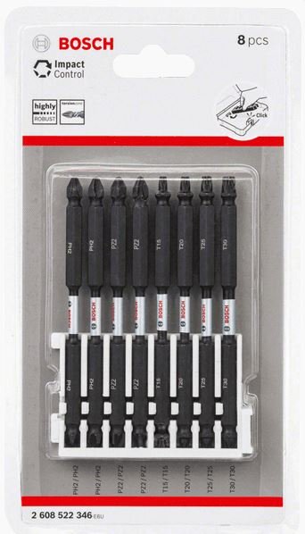 8-częściowy zestaw końcówek wkręcających Impact Control PH2 / PZ2 / T15 / T20 / T25 / T30