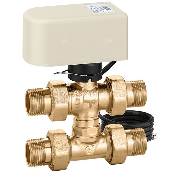 Trójdrożny kulowy zawór strefowy z trójnikiem obejściowym, z napędem 1"-230V