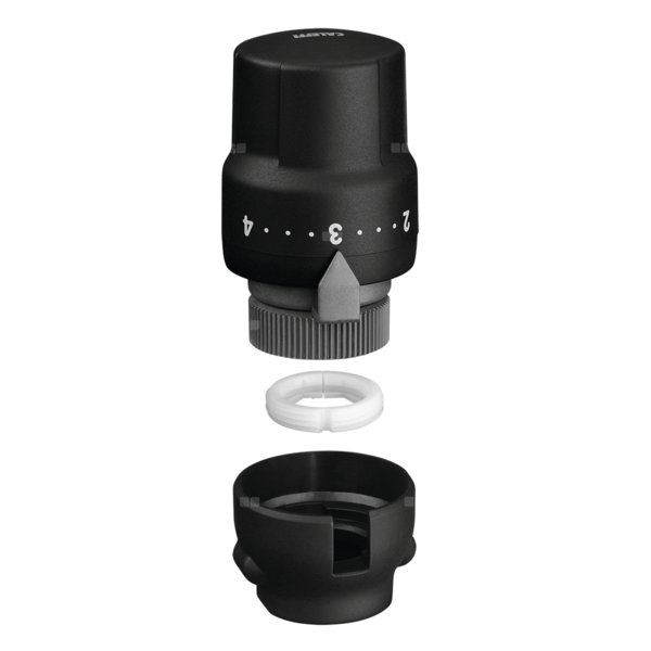 Głowica termostatyczna do armatury grzejnikowej dekoracyjnej. Z wbudowanym czujnikiem, elementem zabezpieczającym przed zmianą nastaw i specjalnym kluczem Wykończenie: czarne