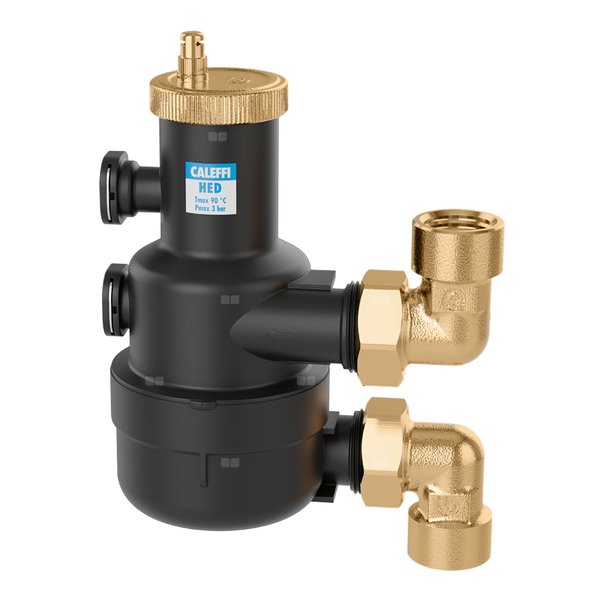 HED - Wysokowydajny separator powietrza 1 1/4". Wykonany z technopolimeru. Przyłącza z gwintem Przyłącza z gwintem zewnętrznym