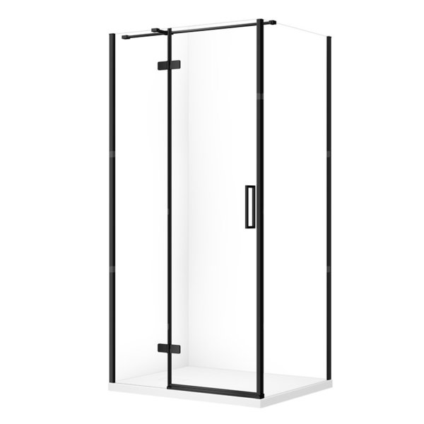 SET C569 KABINA CITY LEWA CZARNA 100X80X195+TAKO SLIM BIAŁY WIR