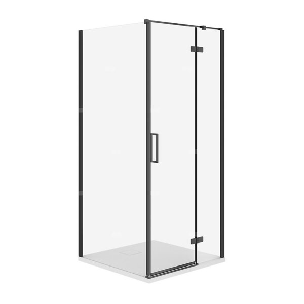 SET C527 KABINA CITY PRAWA CZARNA 90X90X195+TAKO SLIM BIAŁY WIR