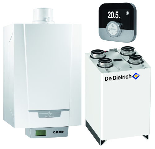 Pakiet - Kocioł gazowy jednofunkcyjny DE DIETRICH MCR3 Evo 24T kondensacyjny wiszący 6.1 - 24.8 kW + RegulatoriSense + RekuperatorRecovens V400 + Zasobnik c.w.uSR150