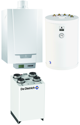 Pakiet - Kocioł gazowy jednofunkcyjny DE DIETRICH MCR3 Evo 24T kondensacyjny wiszący 6.1 - 24.8 kW + RekuperatorRecovens V400 + Zasobnik c.w.uSRK150MG