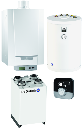 Pakiet - Kocioł gazowy jednofunkcyjny DE DIETRICH MCR3 Evo 24T kondensacyjny wiszący 6.1 - 24.8 kW + RegulatorSMART TC + RekuperatorRecovens V400 + Zasobnik c.w.uSRK150MG
