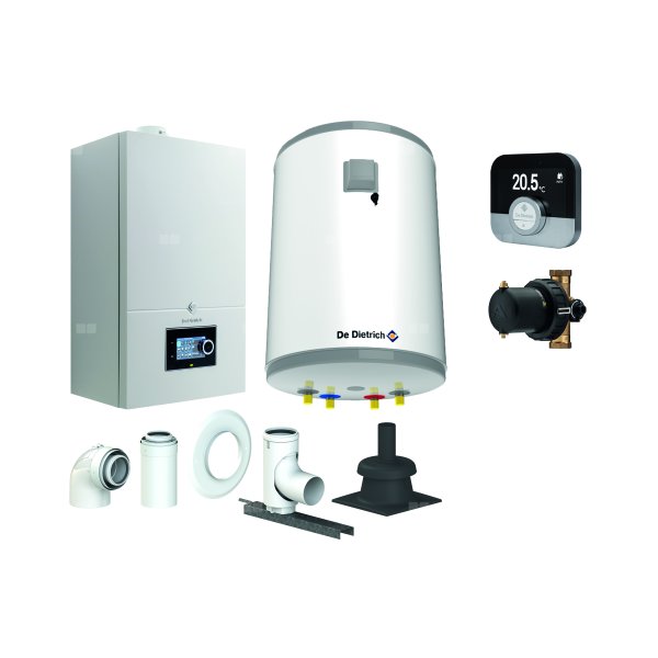 Pakiet - Kocioł gazowy jednofunkcyjny DE DIETRICH Virtuens Smart 15 kondensacyjny wiszący 2.6 - 16.3 kW + RegulatorSMART TC + Zestaw powietrzno-spalinowy szachtowyBazowy PP/Alu fi 60/100 na fi 80 + Zasobnik c.w.uAQUAvie100 + Filtr magnetyczny XS90 A