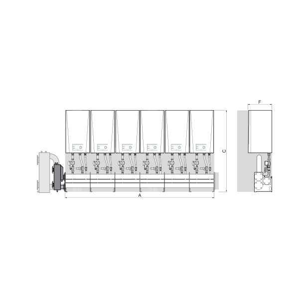 Zestaw kaskadowy na ścianie DE DIETRICH LW, maksymalna ilosć urządzeń: 5xAMC Evo 90-115+1xAMC135-160