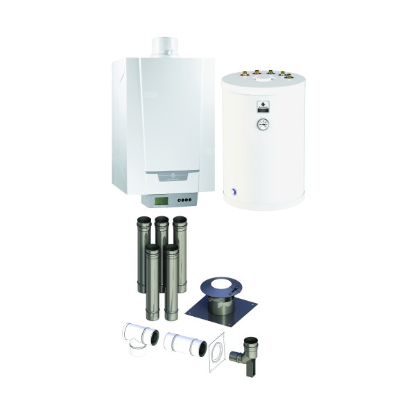 Pakiet - Kocioł gazowy jednofunkcyjny DE DIETRICH MCR3 Evo 24T kondensacyjny wiszący 6.1 - 24.8 kW+ Zestaw powietrzno-spalinowy + Zasobnik c.w.uSRK100MG