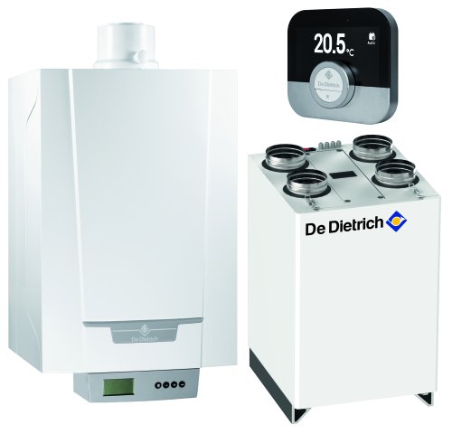 Pakiet - Kocioł gazowy jednofunkcyjny DE DIETRICH MCR3 Evo 24T kondensacyjny wiszący 6.1 - 24.8 kW + RegulatoriSense + RekuperatorRecovens V400 + Zasobnik c.w.uSRK100MG