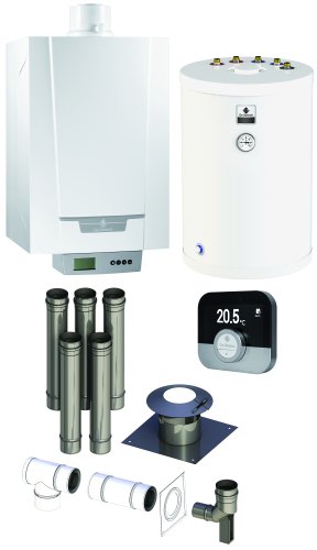 Pakiet - Kocioł gazowy jednofunkcyjny DE DIETRICH MCR3 Evo 24T kondensacyjny wiszący 6.1 - 24.8 kW+ Zestaw powietrzno-spalinowy + RegulatorSMART TC + Zasobnik c.w.uSRK150MG