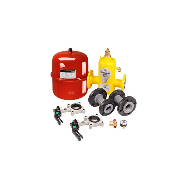 Pakiet akcesoriów obiegu dolnego źródła ciepła. W skład pakietu wchodzi: zawór bezpieczeństwa, manometr, zawór spustowy DN 20, naczynie wzbiorcze (poj. 50 l), duży automatyczny separator powietrza DN 65 wraz z dwiema klapami odcinającymi do pompy dolnego źródła ciepła, kołnierze przyłączeniowe z przejściówkami i uszczelkami (bez pompy, rozdzielacza obiegu dolnego źródła ciepła SVT, orurowania).