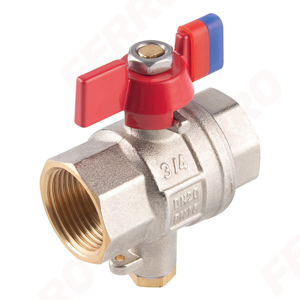 Zawór kulowy FERRO F-Power z przyłączem M10x1 do montażu czujnika temperatury 3/4'' GW, uchwyt: motylek