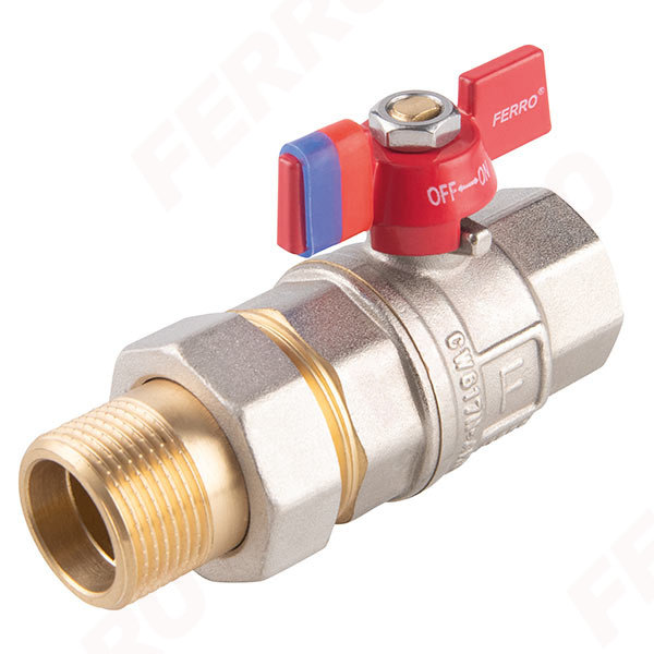 Zawór kulowy FERRO F-Power ze śrubunkiem 1 1/4'' GZ x GW, uchwyt: motylek
