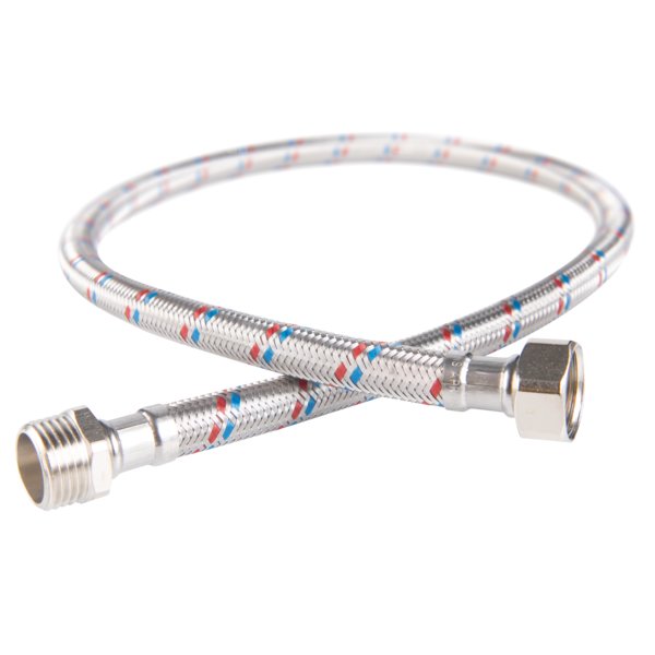 Wąż przyłączeniowy elastyczny FERRO z oplotem (stal), GW x GZ, 1/2'' x 1/2'', długość 40 mm, z uszczelką