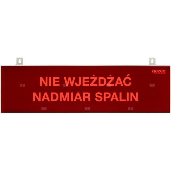 tablica ostrzegawcza "NIE WJEŻDŻAĆ NADMIAR SPALIN", podświetlenie czerwone LED, wbudowana cicha syrenka, zasilanie 230V