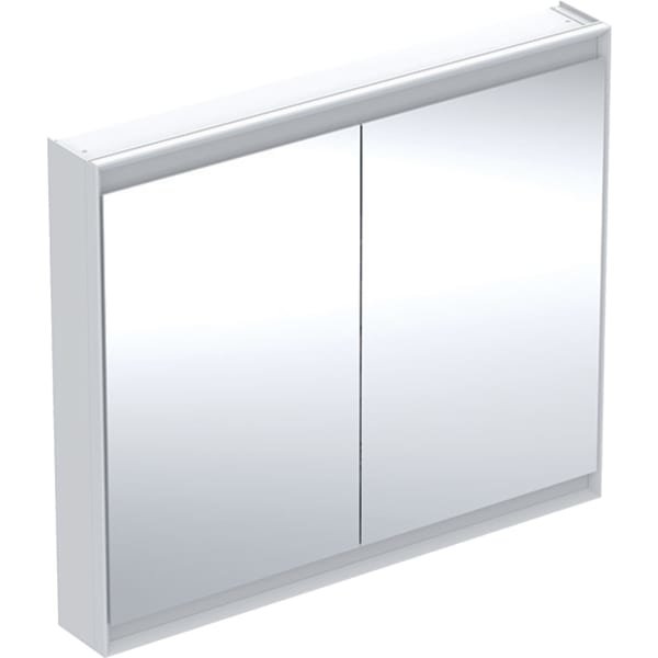 Szafka z lustrem Geberit ONE z ComfortLight i dwojgiem drzwi, montaż natynkowy, wysokość 90 cm: B=105cm, Biały / Aluminium malowane proszkowo