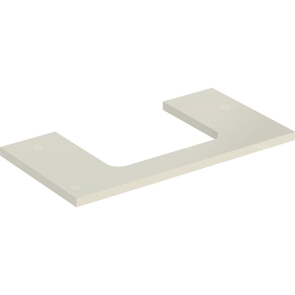 Blat pod umywalkę Geberit ONE z wycięciem, do prostokątnej umywalki nablatowej: B=89.4cm, Piaskowy szary, Przekrój=Na środku, Lakierowany na wysoki połysk