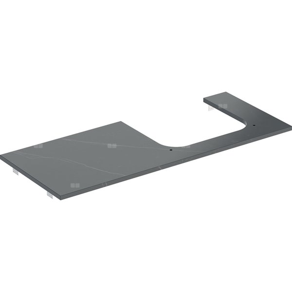 Geberit ONE Blat pod umywalkę, wycięcie z prawej strony, do prostokątnej umywalki stawianej na blat, B120cm, H2cm, T47cm, gres szkliwiony, czarny, imitacja marmuru