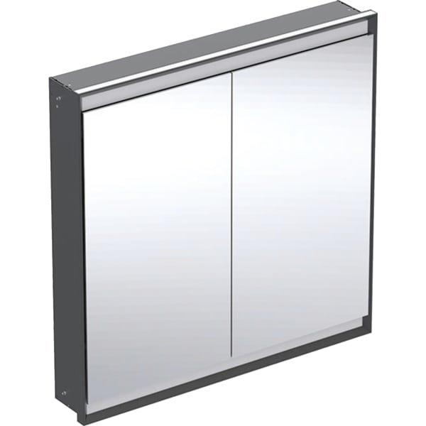 Szafka z lustrem Geberit ONE z ComfortLight i dwojgiem drzwi, montaż podtynkowy, wysokość 90 cm: B=90cm, Czarny mat / Aluminium malowane proszkowo