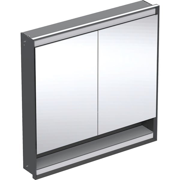 Szafka z lustrem Geberit ONE z wnęką i ComfortLight, z dwoma drzwiami, montaż podtynkowy, wysokość 90 cm: B=90cm, Czarny mat / Aluminium malowane proszkowo