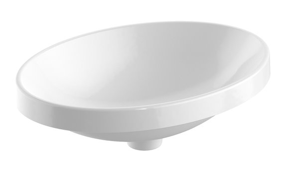 Umywalka GEBERIT Variform eliptyczna, biała, 550mm, bez otworu na baterię, wpuszczana w blat, bez odpływu przelewowego, bez półki