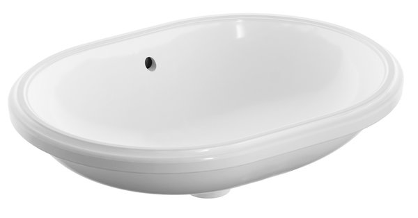 Umywalka GEBERIT Variform eliptyczna, biała, 625mm, bez otworu na baterię, z odpływem przelewowym, bez półki