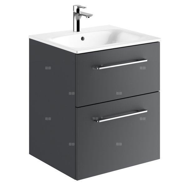 Zestaw umywalki meblowej Geberit Selnova Square, slim rim, z szafką pod umywalkę, z dwoma szufladami: B1=53.8cm, T=50.2cm, Otwór na baterię=Na środku, Przelew=Widoczny, Lava