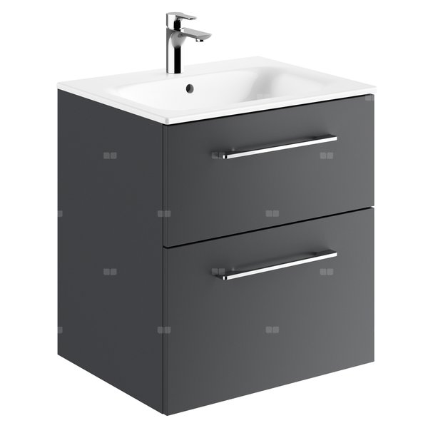 Zestaw umywalki meblowej Geberit Selnova Square, slim rim, z szafką pod umywalkę, z dwoma szufladami: B1=58.8cm, T=50.2cm, Otwór na baterię=Na środku, Przelew=Widoczny, Lava