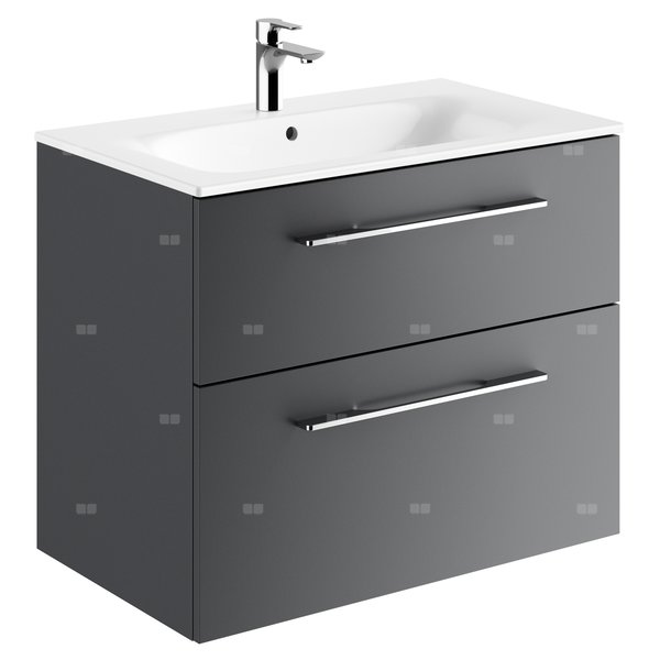 Zestaw umywalki meblowej Geberit Selnova Square, slim rim, z szafką pod umywalkę, z dwoma szufladami: B1=78.8cm, T=50.2cm, Otwór na baterię=Na środku, Przelew=Widoczny, Lava