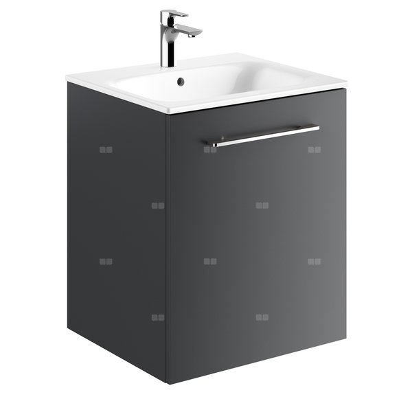 Geberit Selnova Square Zestaw szafki pod umywalkę, z jednymi drzwiami, B55cm, H65.2cm, T50.2cm, lava, z umywalką meblową, cienki rant, z przelewem, z otworem na baterię