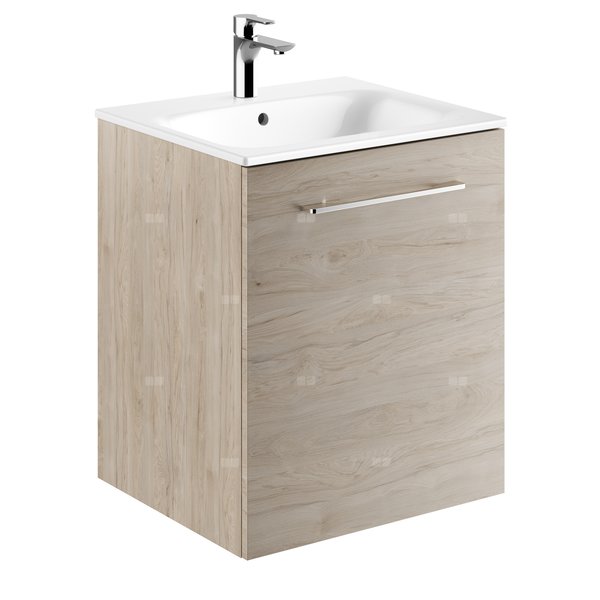 Geberit Selnova Square Zestaw szafki pod umywalkę, z jednymi drzwiami, B55cm, H65.2cm, T50.2cm, orzech włoski hickory jasny, z umywalką meblową, cienki rant, z przelewem, z otworem na baterię