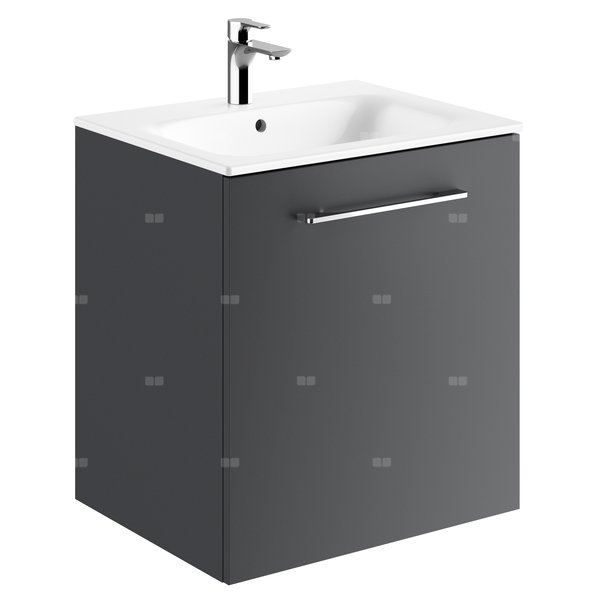 Geberit Selnova Square Zestaw szafki pod umywalkę, z jednymi drzwiami, B60cm, H65.2cm, T50.2cm, lava, z umywalką meblową, cienki rant, z przelewem, z otworem na baterię